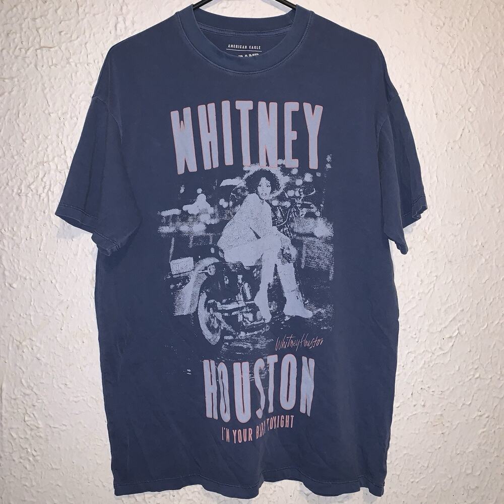 American Eagle Women’s Oversized Whitney Houston Graphic T-Shirt Blue Size XS/S